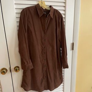 Women’s EUC Brown Corduroy Shirt Dress Petite 14/16